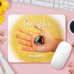 Love You Mum Child Hand Blue Heart Photography Mouse Pad