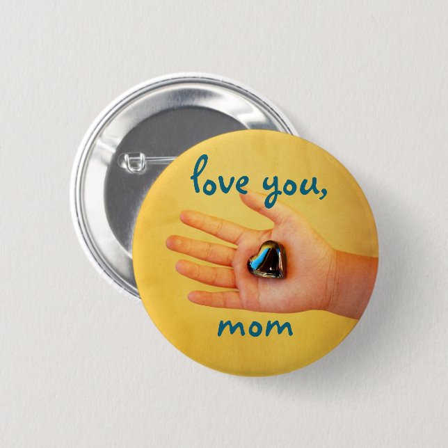 Love You Mum Child Hand Holding Glass Heart Photo 6 Cm Round Badge (Front & Back)