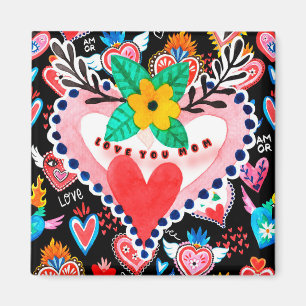 Love You Mum Colourful Mexican Hearts Mother's Day Magnet