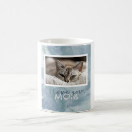 Love You Mum Custom Blue-Green Cat Photo Mug