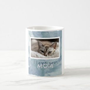 Love You Mum Custom Blue-Green Cat Photo Mug