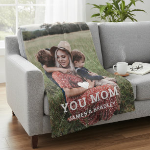 Love You Mum Custom Photo Mother's Day Gift Fleece Blanket