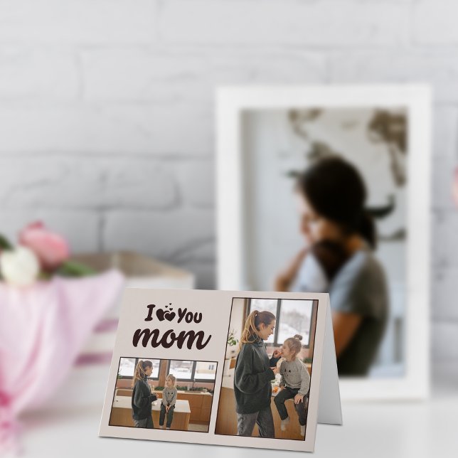 "Love You Mum" Custom Photos Folded Holiday Card (Creator Uploaded)