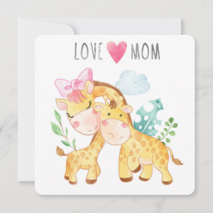 Love You Mum Cute Giraffes Holiday Card