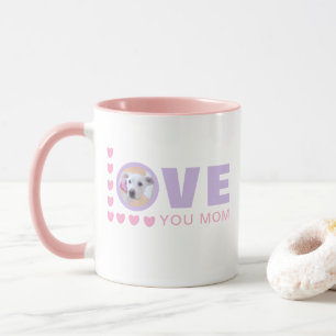 Love You Mum Cute Puppy Dog Photo Pink and Purple Mug