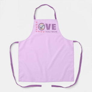 Love You Mum Cute Puppy Dog Photo Purple and Pink Apron
