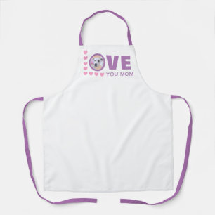 Love You Mum Cute Puppy Dog Photo White and Purple Apron