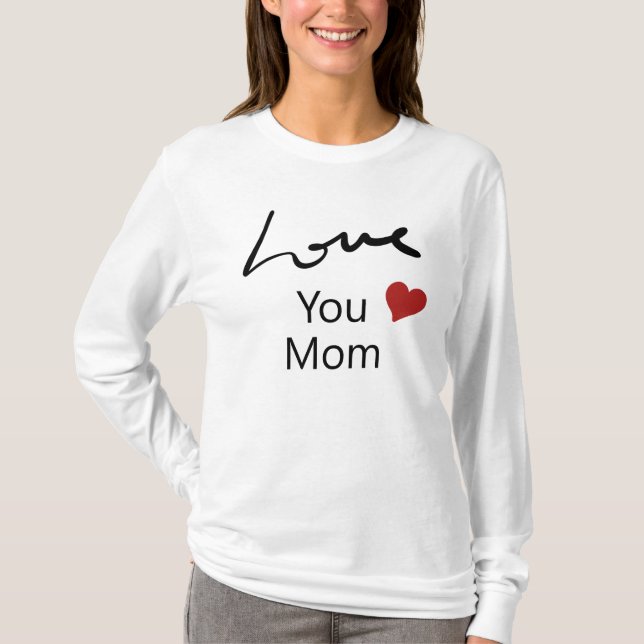 Love You Mum | Cute Red Heart White Long Sleeve T-Shirt (Front)