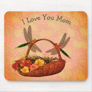 Love You Mum Dragonflies Flower Basket Mouse Pad