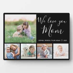 Love You Mum Family Photo Collage Black Plaque