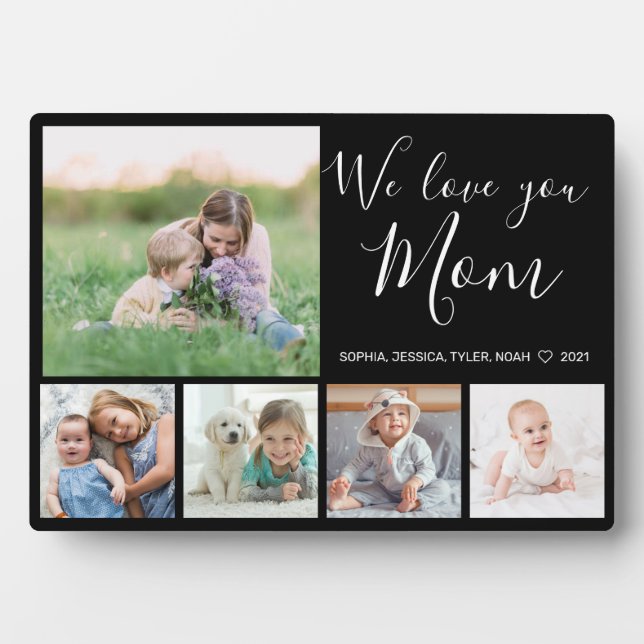 Love You Mum Family Photo Collage Black Plaque (Front)