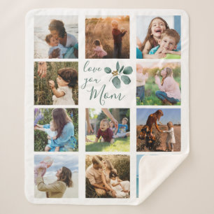 Love You Mum Family Photo Collage Eucalyptus Sherpa Blanket