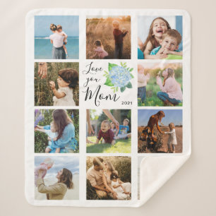 Love You Mum Family Photo Collage Hydrangea Floral Sherpa Blanket