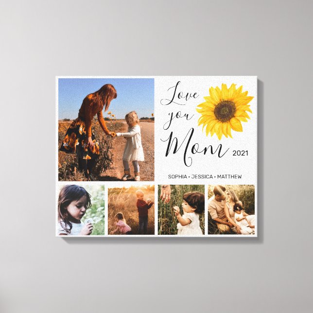 Love You Mum Family Photo Collage Sunflower Canvas Print (Front)