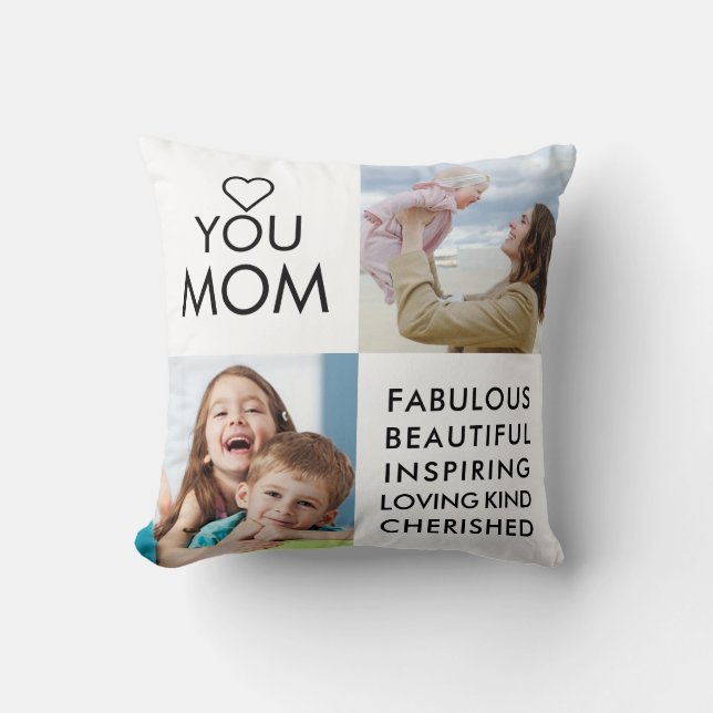 Love You Mum Family Photo Collage Throw Pillow (Front)