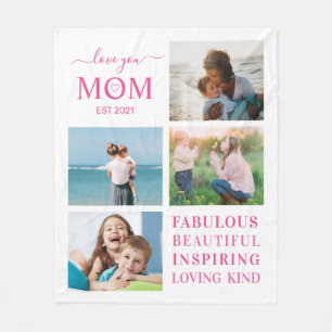 Love You Mum Family Photo Collage Typography Fleece Blanket