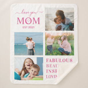 Love You Mum Family Photo Collage Typography Sherpa Blanket