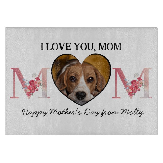 Love you Mum floral heart custom dog photo Cutting Board (Front)
