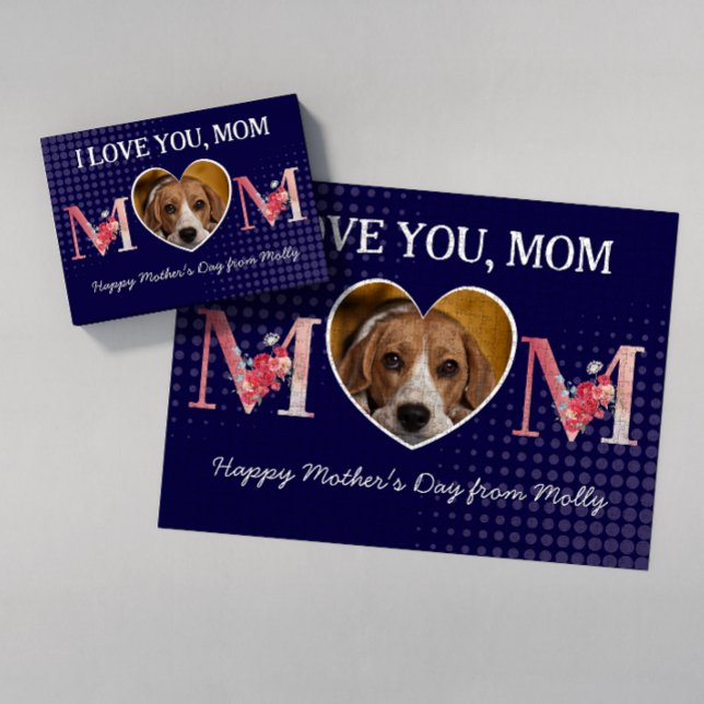 Love you Mum floral heart custom dog photo jigsaw  Jigsaw Puzzle (Creator Uploaded)