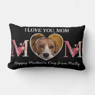 Love you Mum floral heart custom dog photo  Lumbar Cushion