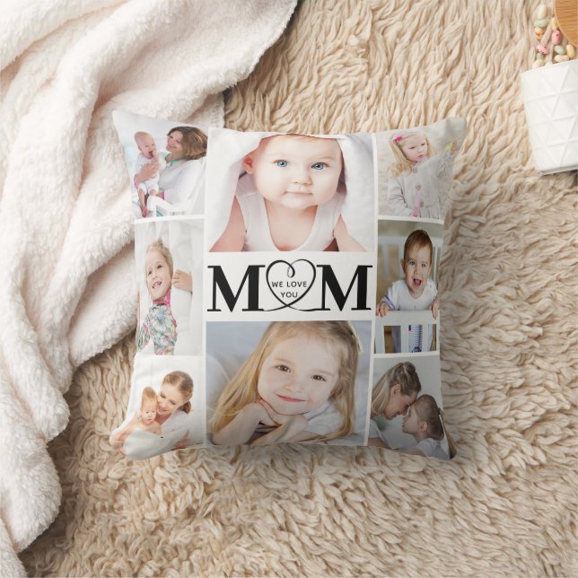 Love You Mum Heart 8 Photo Collage Cushion (Blanket)