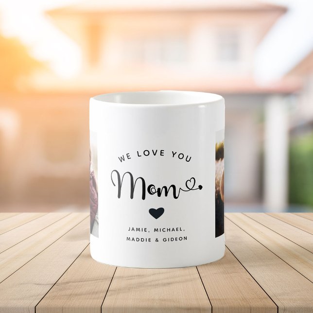 Love you Mum Hearts Custom Two Photo Trendy Chic Coffee Mug (Creator Uploaded)