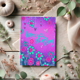 Love You Mum Inspirivity Floral Heart Purple Card