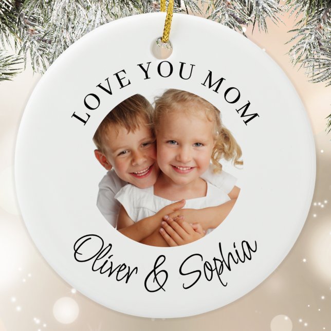 Love You Mum Modern Photo  Ceramic Tree Decoration (Creator Uploaded)
