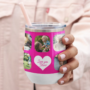 Love you mum multi photo collage Mothers Day pink