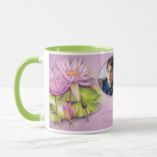 Love you mum/mum water lily photo mug (Left)