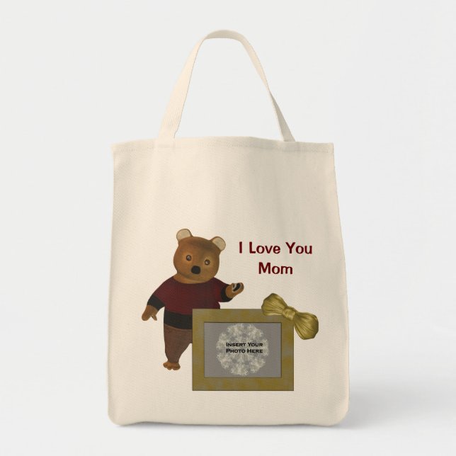 Love You Mum Personalised Photo Cute Bear Tote Bag (Front)