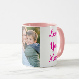 Love You Mum Personalised Photo Mug   Pink & White