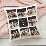 Love You Mum | Photo Collage Handwritten Text Cushion<br><div class="desc">This simple and stylish pillow says "Love you Mum" in trendy, handwritten white text, with a matching heart and a spot for your name, on a black square centre frame. There is a photo grid with room to show off eight of your favourite personal photos for a gift your mother...</div>