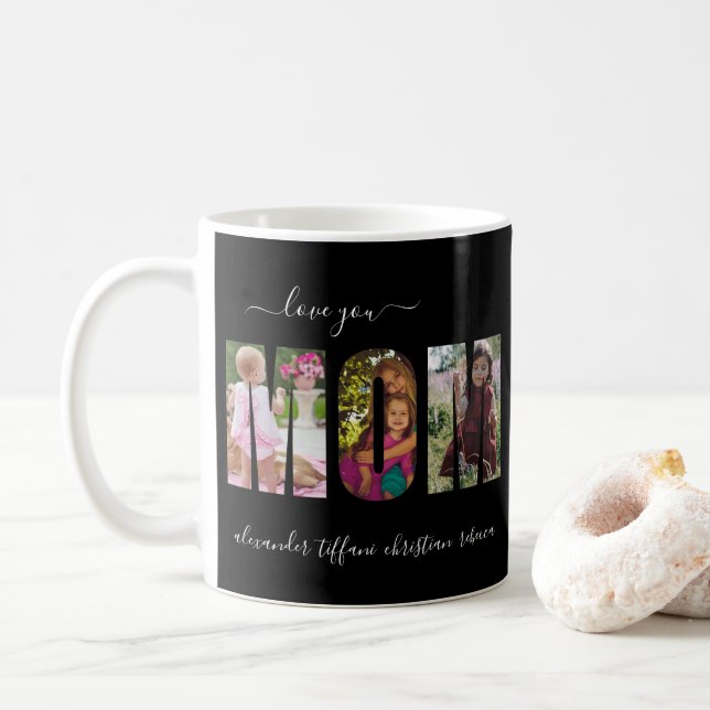 Love You Mum Photo Collage Letters Coffee Mug (With Donut)