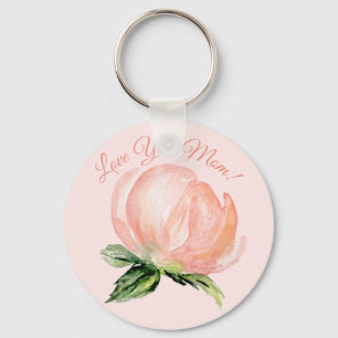 Love You Mum Pink Floral Watercolor Mothers Day Key Ring