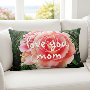 Love You Mum Pink Rose Photo Script Bold Modern  Lumbar Cushion