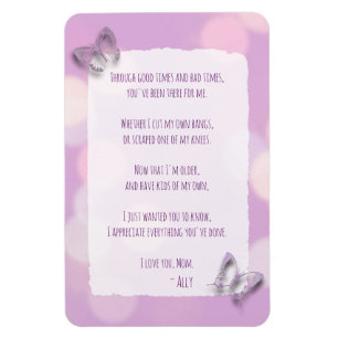 Love you Mum, Poem, Purple Butterflies Magnet