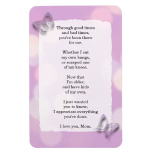 Love you Mum, Poem, Purple Butterflies Magnet