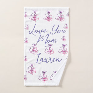 love you mum purple mauve florals mauve name simpl hand towel
