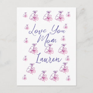 love you mum purple mauve florals mauve name simpl holiday postcard