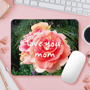 Love You Mum Quote Pink Rose Photography Bold Chic Mouse Pad