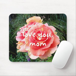 Love You Mum Quote Soft Pink Rose Close-up Photo Mouse Pad