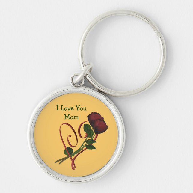 Love You Mum Red Roses Heart Flower Keychain (Front)