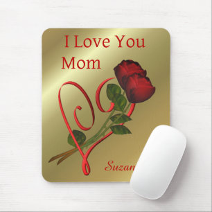 Love You Mum Red Roses Heart Personalised Mouse Pad