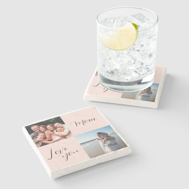 "Love you Mum" sentimental photo gift for mothers  Stone Coaster (Side)