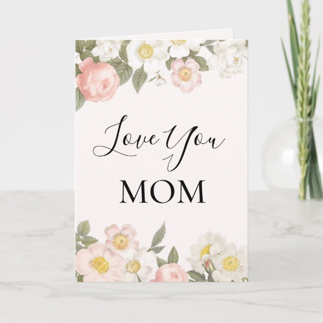 Love You Mum Soft Pretty Dogwood and Roses Card (Front)