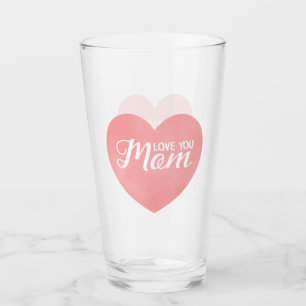 Love you mum text, mother's day pink heart glass