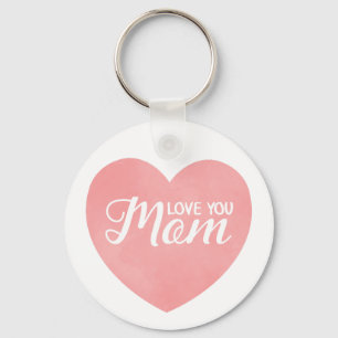 Love you mum text, mother's day pink heart key ring