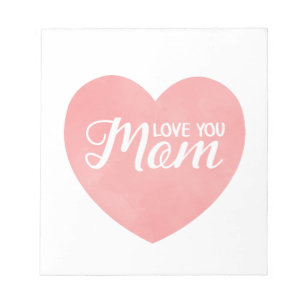 Love you mum text, mother's day pink heart notepad