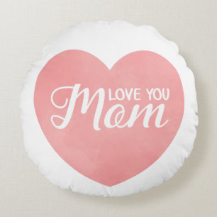 Love you mum text, mother's day pink heart round cushion